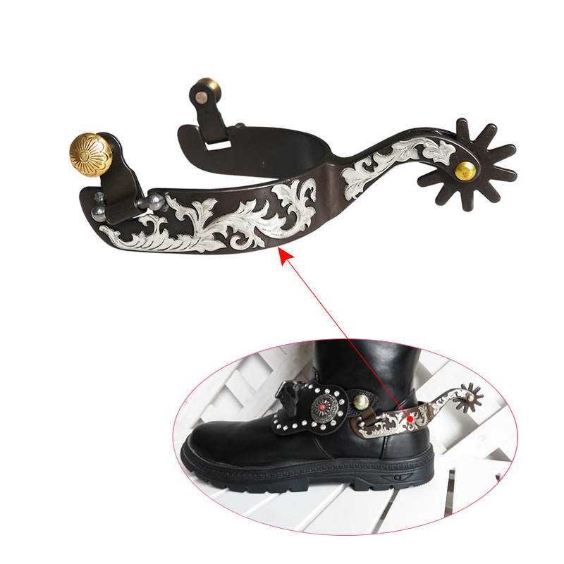 Bronze Western-Style Horse Thorn Inlaid with White Copper Decorative Plate Carved Western Horse Thorn Sp5111