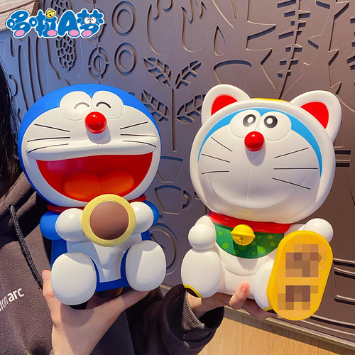 Genuine cartoon Doraemon large-capacity anti-fall piggy bank jingle cat male and female children piggy bank home ornaments