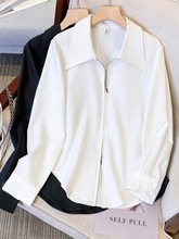 大码女装设计感拉链衬衫2023秋季新款时尚洋气显瘦遮肚子长袖衬衣