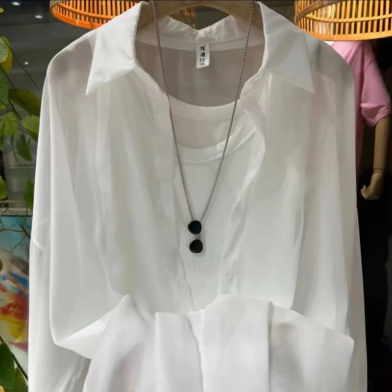 珠光纱雪纺防晒衬衫女夏薄款高级感很仙的夏款甜美韩系长袖上衣女|undefined