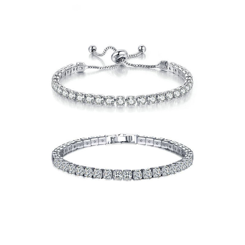 European and American Cross-Border Fashion 4mm Zircon Bracelet with Adjustable Length Combination Chain Set Tennis Chain