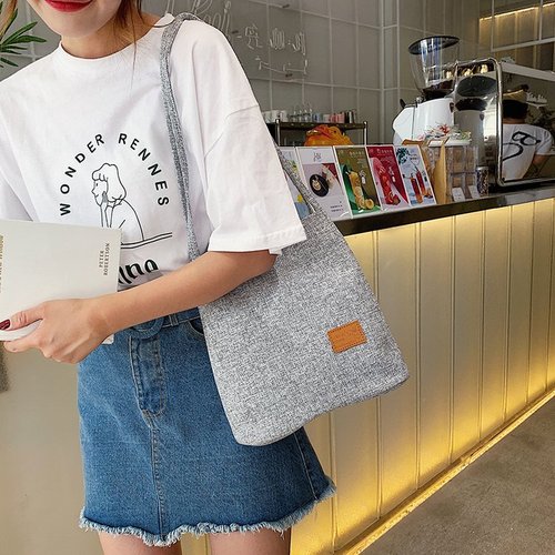 Women's Handbag Western and Eastern Fashion Linen Fabric Simple Solid Color Casual Bucket Bag Single Shoulder Bag