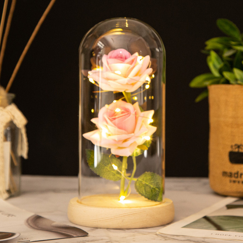 Pequeño Príncipe cubierta de vidrio dos rosas artificiales decoración creativa Navidad regalo del Día San Valentín flor eterna al por mayor
