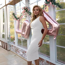 跨境无袖春夏连衣裙女高级感性感风裙子修身长裙外穿辣妹裙子褶