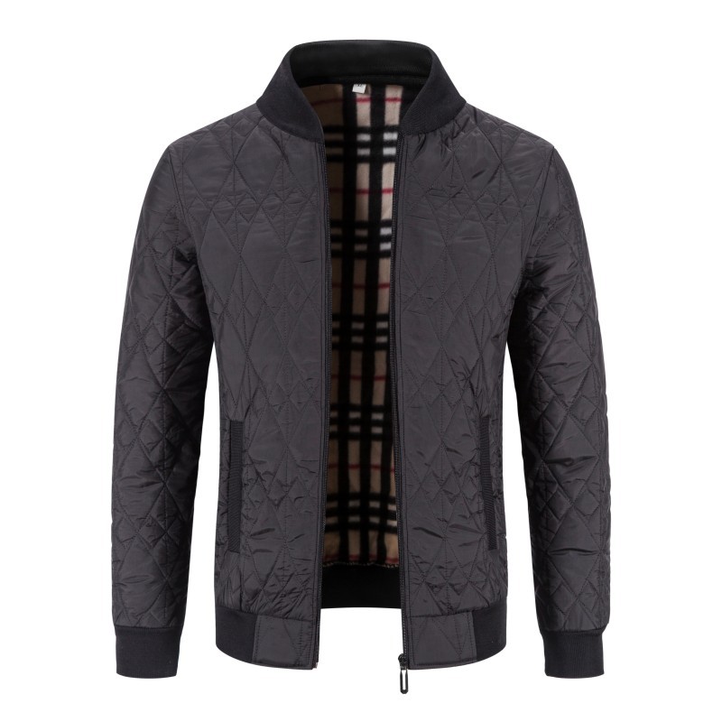 Men's Fleece-lined Thickened Diamond Plaid Jacket Cotton-padded Coat