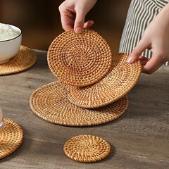 家庭用火傷防止ポットマット、ボウルマット、高温耐性テーブルマット、耐熱プレートマット、コースター、ティーポットホルダー、籐製断熱マット