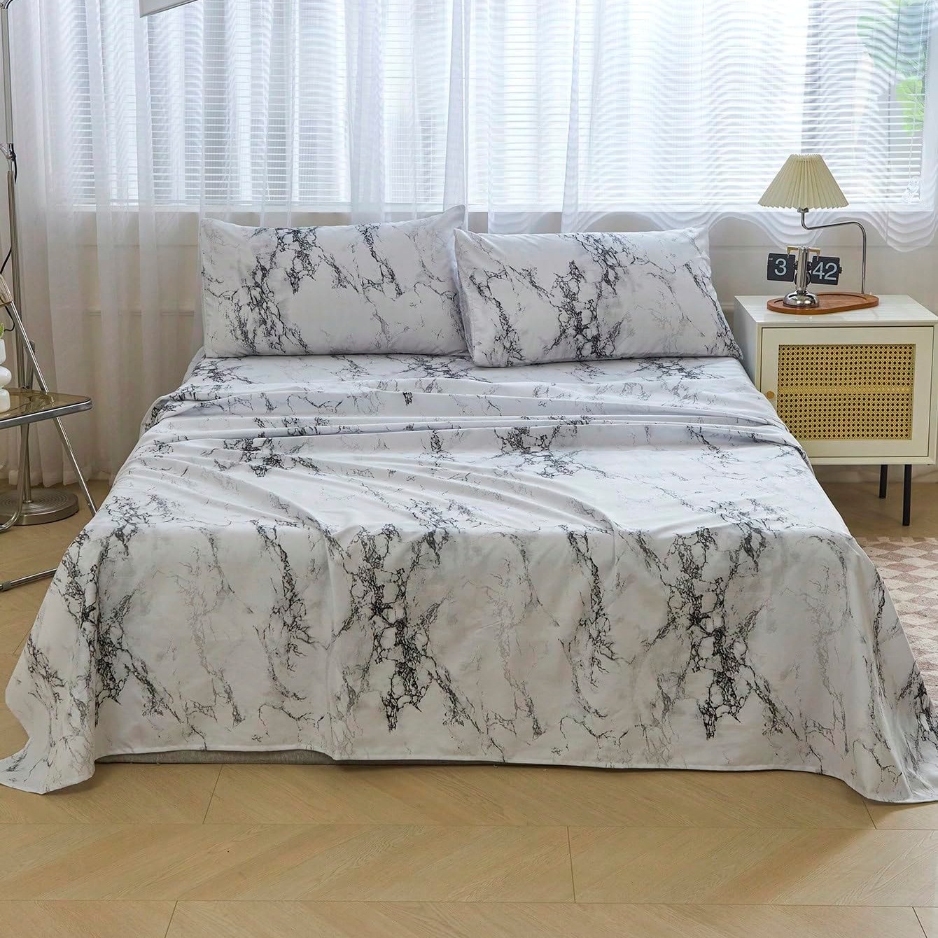 亚马逊跨境一件可代发支持混批灰白色大理石床笠床单四件套床罩