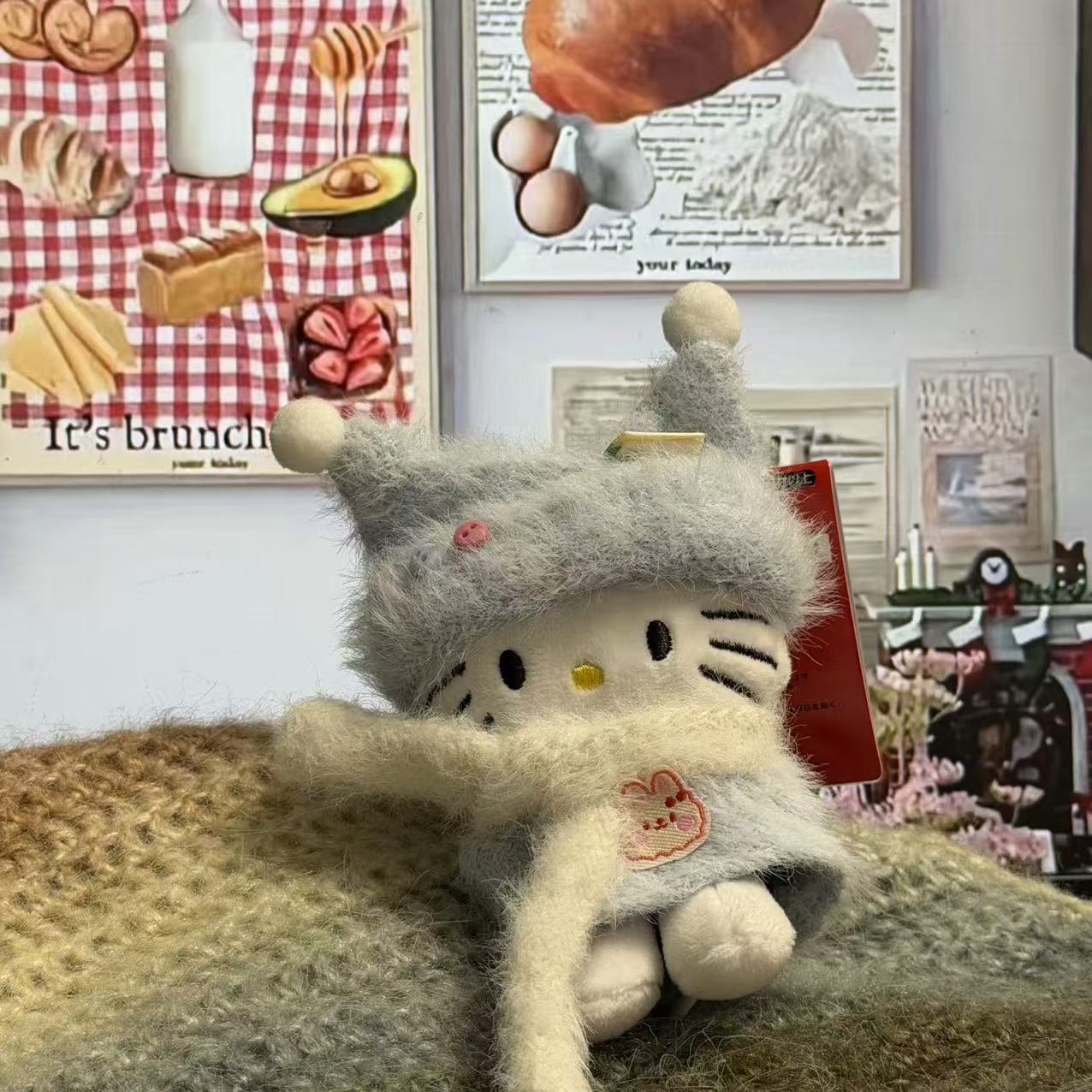 黒麦わら帽子キティ帽子ベビーペンダントラブバックル人形人形かわいいヘップバーンスタイルペンダントキーホルダー