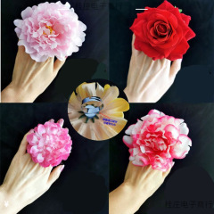 花の妖精ダンスリングビッグレッドローズピンク牡丹の花6レベルの歌う花耐久性のあるヘッドフラワー手首小道具手耐久性