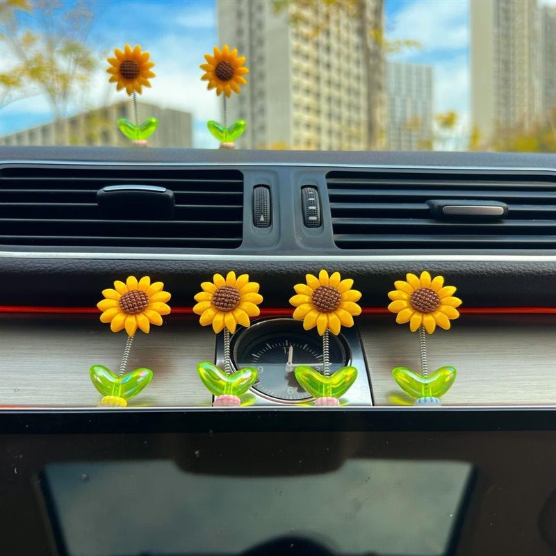 2024 nuevas celebridades de Internet sacudiendo la cabeza, girasol lindo decoración de coche, consola central de coche, joyería de girasol