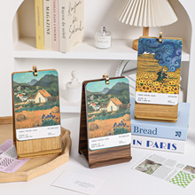 创意复古油画仿木台历定制简约高颜值艺术风景系列桌面摆件月历