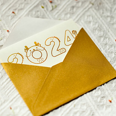 Gold Foil Birthday Festival Greeting Card for the Year of the Dragon 2024, Florist Greeting Card Gift, Small Business Invitation Card