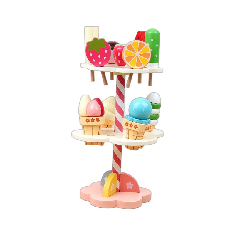 Simulación infantil de la cocina de fresa helado mesa de helado de tres capas de helado tachechele juguetes de madera