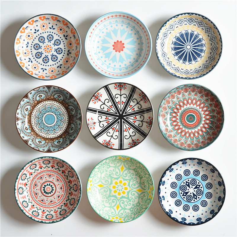5.5 Inch Nordic Style Underglaze Color Round Dish Ceramic Household Creative Snack Dish Small Dish Dish Dip Dish