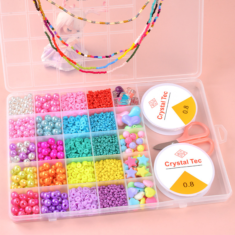 25 celosías de perlas de vidrio juguetes de perlas infantiles DIY Girls collar de perlas de pulsera de pulsera juego de perlas