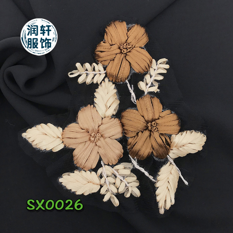 Vintage Handmade Hong Kong Style Sewing Stereo Embroidery Ribbon Embroidery Mesh Flower Cloth Stickers Evening Dress Clothing Accessories Accessories