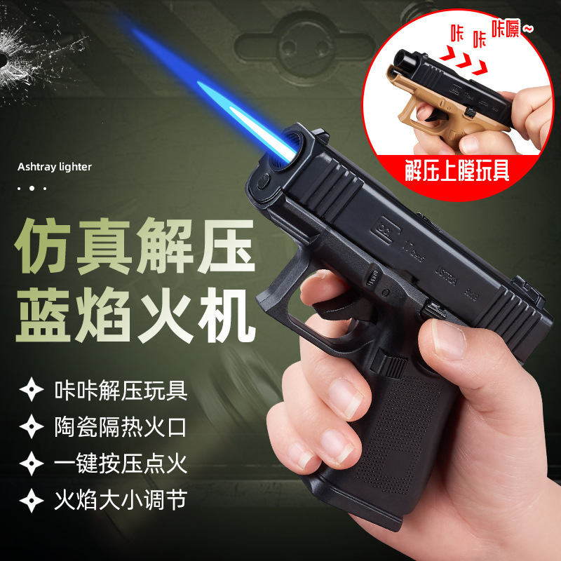 035B marea juegan encendedor de descompresión conjunto de cenicero cuadrado inflado a prueba de viento azul fuego adornos prácticos suministro transfronterizo