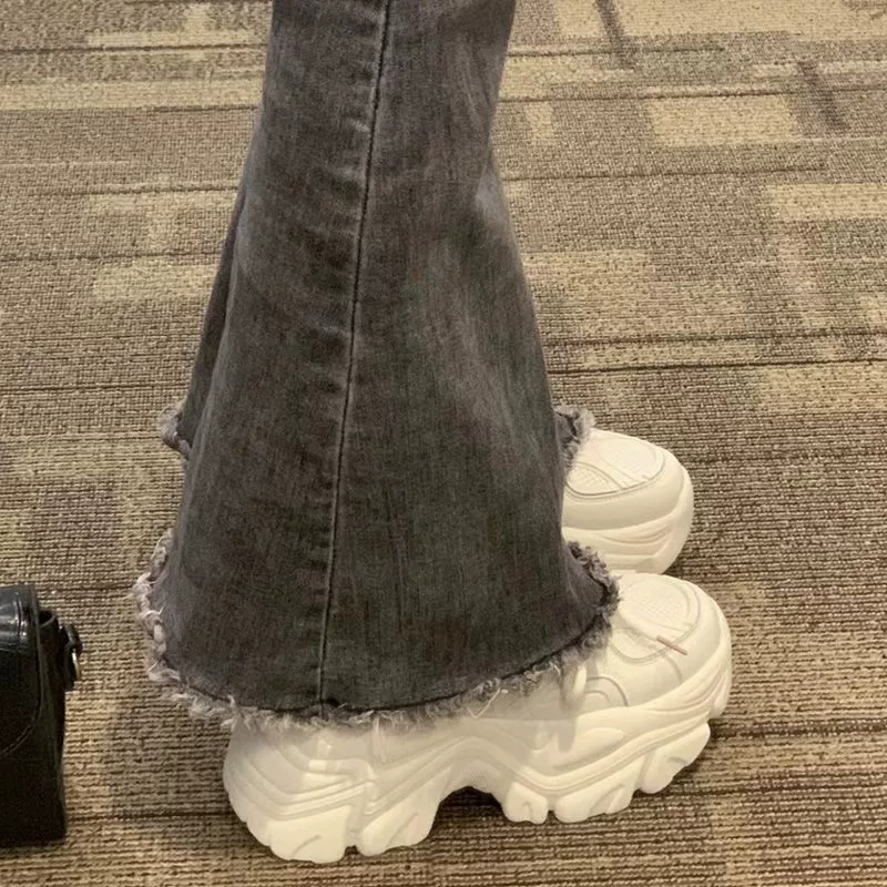 Туфли для папы, весна-осень 2024, новые универсальные маленькие черные кроссовки на платформе на толстой подошве для женщин