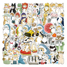 250张可爱水墨猫咪贴纸电脑头盔行李箱手账手机贴画 cats sticker