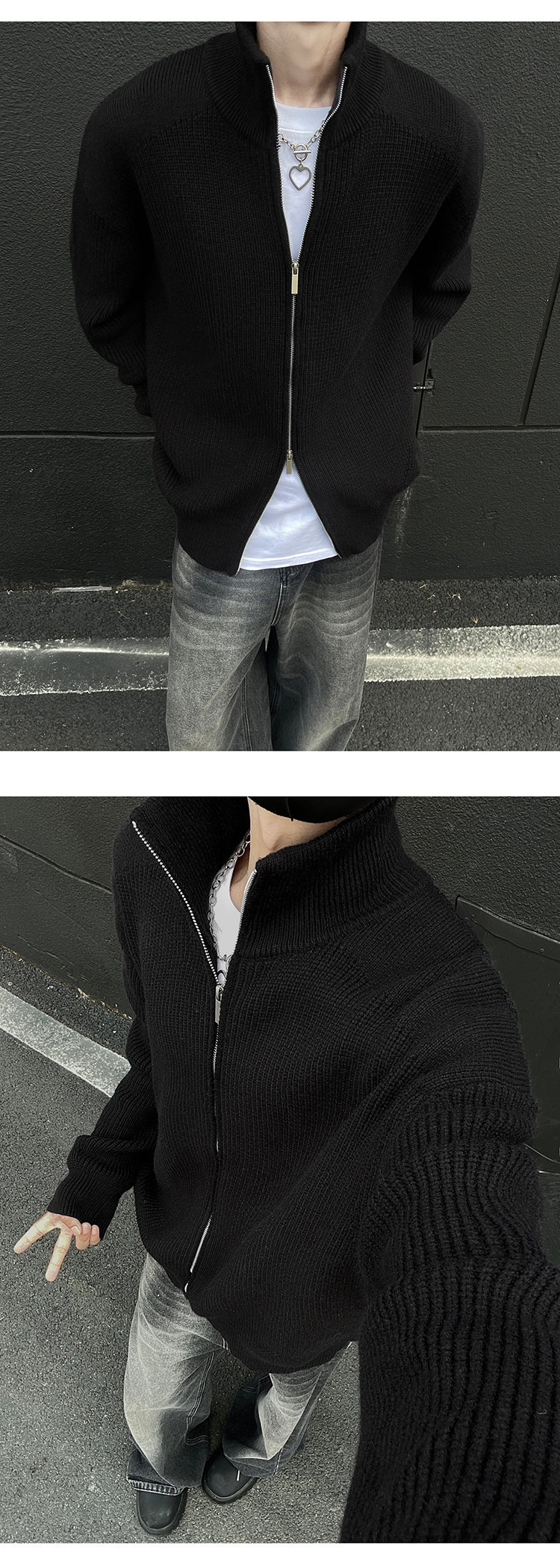 Cleanfit stickad kofta för män med dragkedja och ståkrage_voghion.com