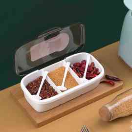 Y8Z茶花家用塑料分格调味盒一体多格厨房带盖调味料调料盒盐罐调