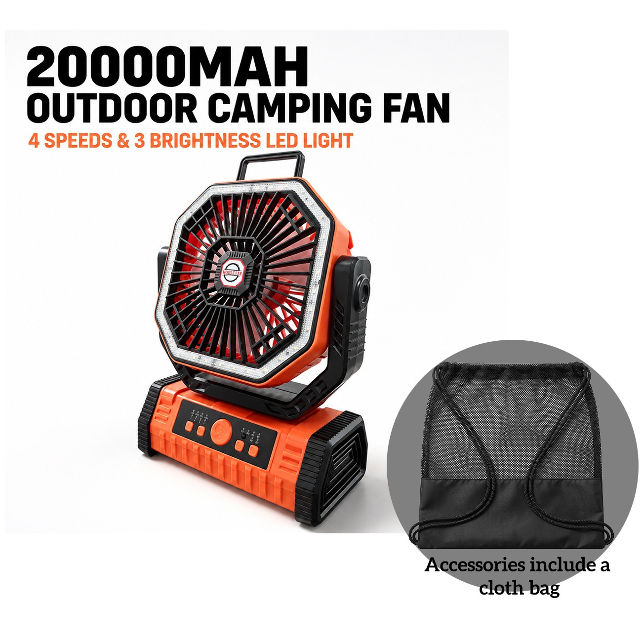 Ventilador Portátil de Camping con Luz USB con Luz LED y Batería de Emergencia para Tienda de Campaña y Pesca image 7
