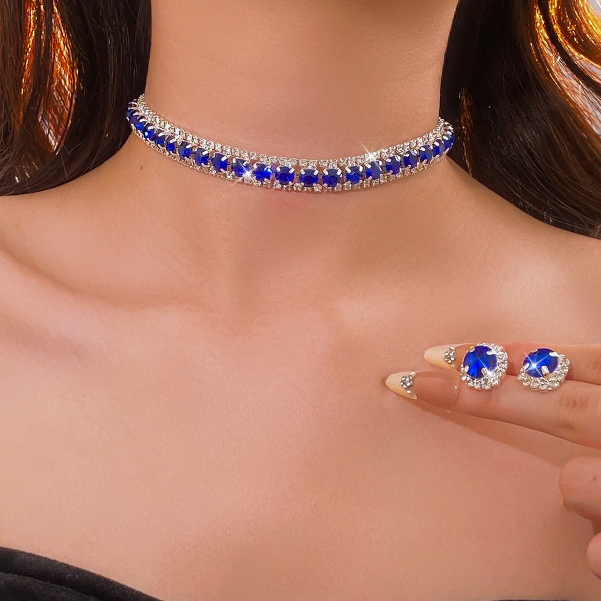 European and American fashion choker necklace, Amazon's best-selling jewelry, full-diamond claw chain bracelet, earrings, necklace, rhinestone three-piece set