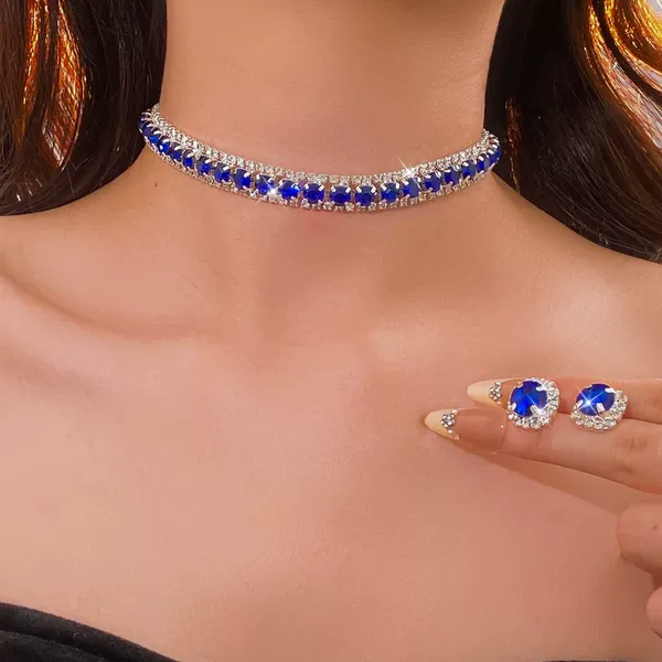 European and American fashion choker necklace, Amazon's best-selling jewelry, full-diamond claw chain bracelet, earrings, necklace, rhinestone three-piece set