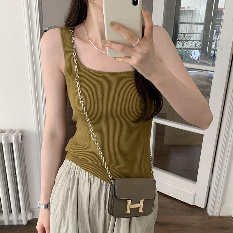 Solid Color Square Collar Camisole with Shirt Women's Spring and Summer 2024 New Niche Chic Inner Base Top