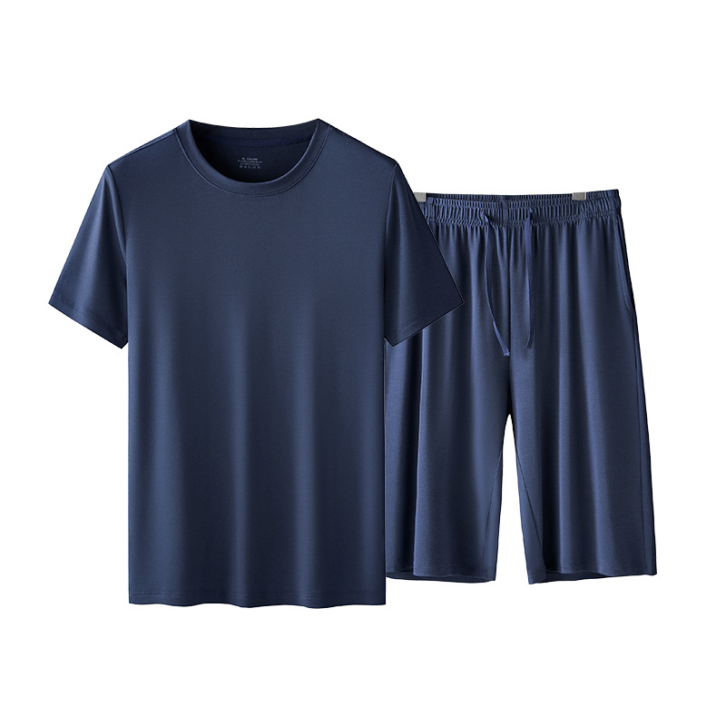 80 pijamas modales de doble cara para hombre de primavera, verano y otoño, pantalones cortos de manga corta, ropa de hogar informal