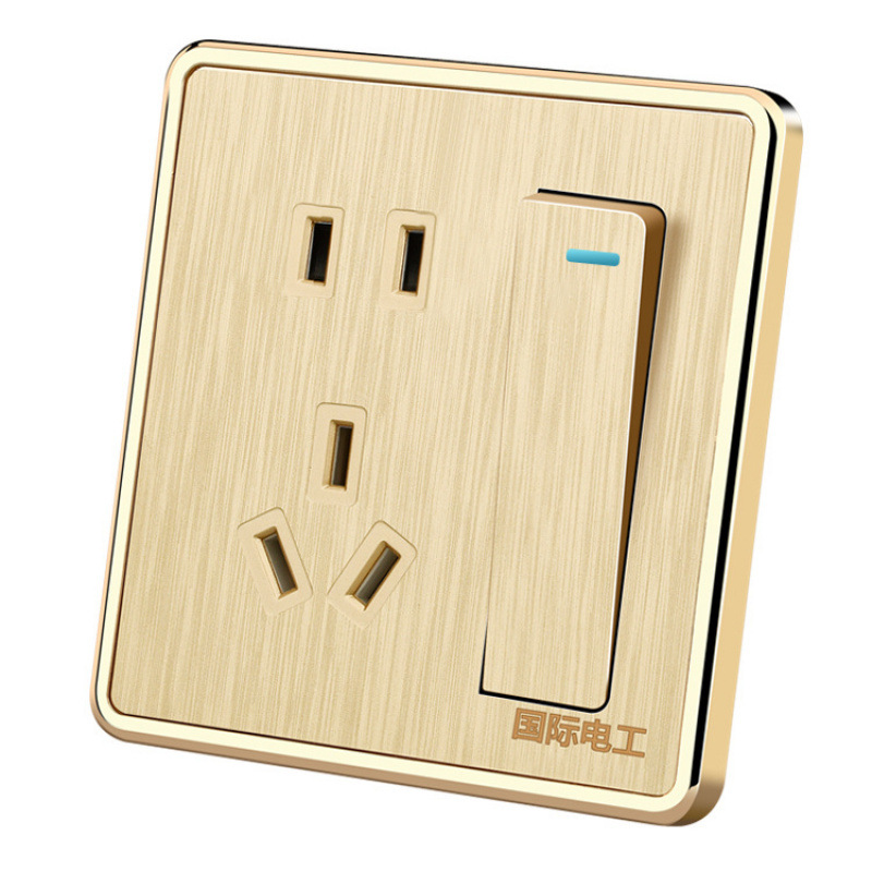 香槟金插座国际电工开关插座家用拉丝一开双控USB面板3孔暗装86型