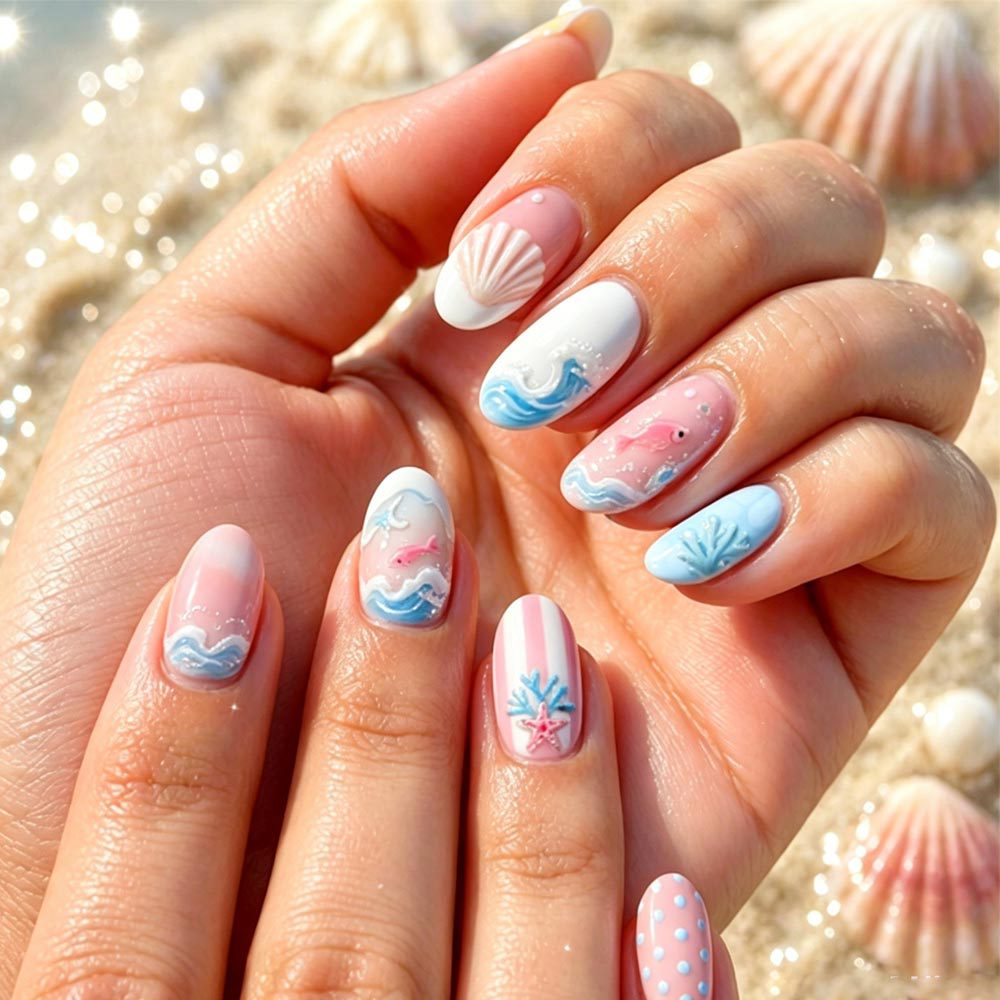 Manicure Wearable Pink Strip Gradient 3D Shell Coral Pequeño Pequeño