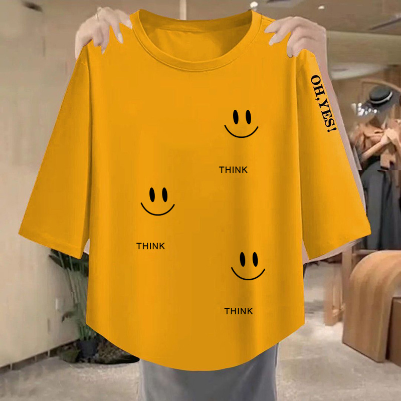 New loose and slim trend 2026 versatile Korean tops simple three-quarter sleeve casual women's T-shirt spring and summer 2