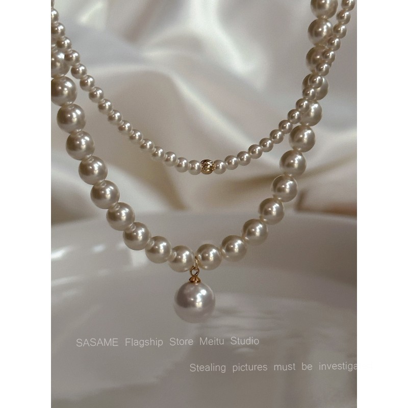 더블 레이어 스택 진주 목걸이