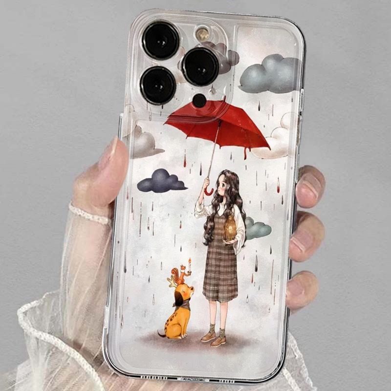 Cover protettiva per iphone con design ragazza con ombrello_voghion.com