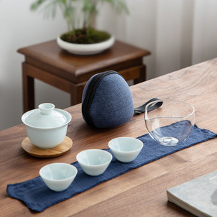 Travel Tea Set, Outdoor Tea Maker, Hotel Office Quick Tea Cup, Home Car-Mounted Dehua Ceramic Tea Set