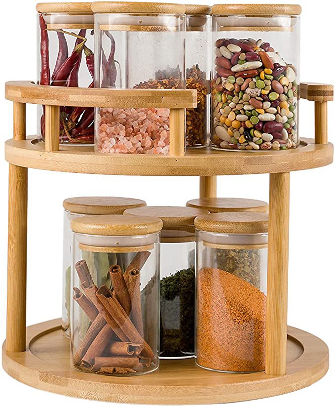 Spice rack with chassis, 360-degree rotatable, bamboo, wooden, suitable for home, hotel, customization