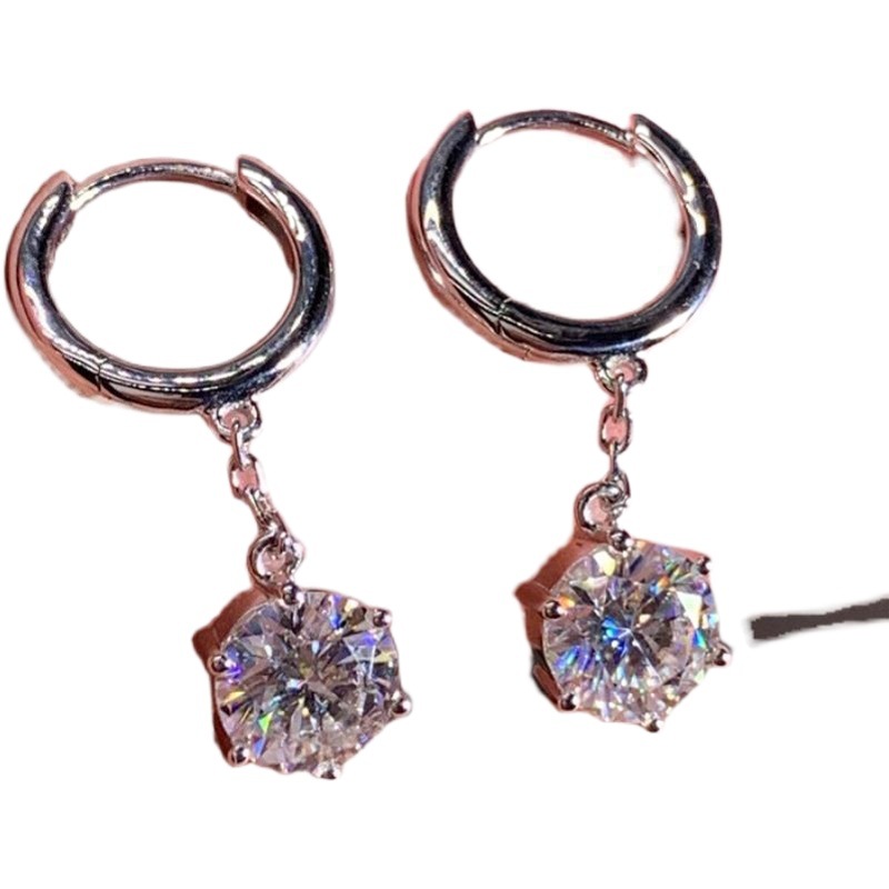 Pendientes de Plata de Ley 925 pendientes de diamantes incrustados de seis garras pendientes largos de moda para mujer pendientes de estilo coreano