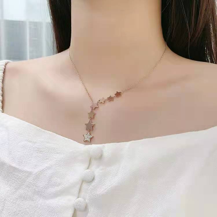 Fashion Star Titanium Steel Plating Zircon Pendant Necklace 1 Piece