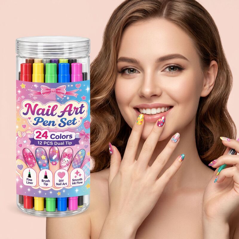 Dual-ended nail art pen set for DIY personalized designs, allowing you to freely create patterns and achieve clear, fine, and decorative lines