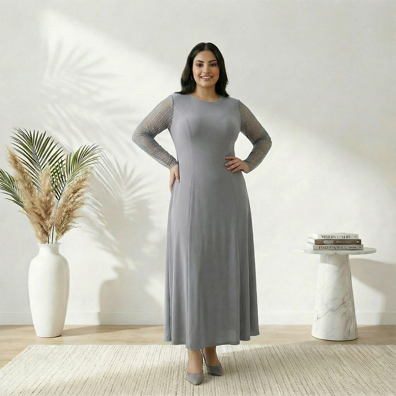 Jak-01-2 Popular Lace Patchwork Robe Cross-Border Round Neck Jalaibya Dress Ethnic Clothing Foreign Trade