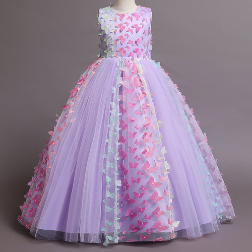 Girls' dresses, evening dresses, mesh puffy dresses, long dresses, sleeveless princess dresses, host dresses, performance clothes