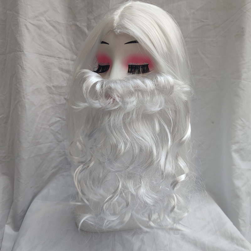 Santa Claus Beard Santa Claus Mustache Long Curly Hair Headgear Halloween Cosplay Props White Wig