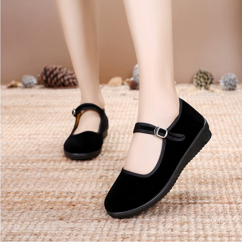 Old Beijing Тканевая обувь женская плоская противоскользящая гостиничная Рабочая обувь танцевальная обувь повседневная обувь Тканевая обувь с черной лентой оптом