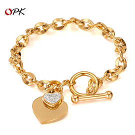 OPK饰品批发欧美时尚ins爱心不锈钢首饰个性OT扣高级感钛钢手链女
