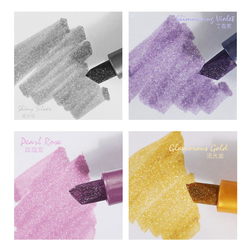 Guangna GN6627 flash marcador de color marcador clave a base de agua 8 colores opcional polvo de flash oblicuo