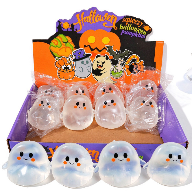 Cross-border coconut oil smiley ghost squishy toy, Halloween transparent tongue-out ghost stress-relief toy, wholesale Cross-border coconut oil smiley ghost squishy toy, Halloween transparent tongue-out ghost stress-relief toy, wholesale