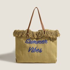 大容量バッグ キャンバスバッグ 刺繍レタートートバッグ ハンドバッグ レディース ビーチバッグ ショルダーバッグ ウーブントート