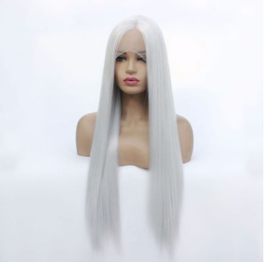 Comercio exterior Europa y América popular dama blanca larga pelucas de cabello recto fibra química frente fabricantes de encaje al por mayor LW0053