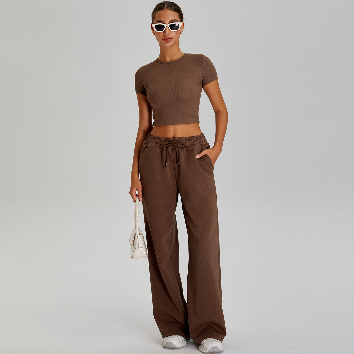 Traje de yoga ajustado transfronterizo, hilo fino, hombro, manga corta, pantalones casuales para correr de todo fósforo, traje deportivo de fitness para mujer image 13